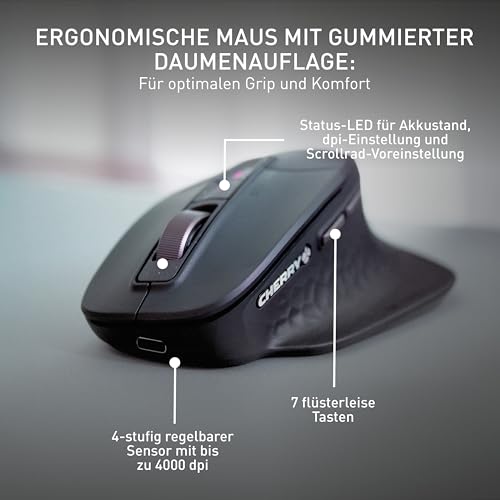 CHERRY Stream Desktop Ultimate, Kabelloses Multi-Device Tastatur-Maus-Set, Deutsches Layout (QWERTZ), Ergonomische Rechtshändermaus, Wiederaufladbar, Schwarz Bild 5