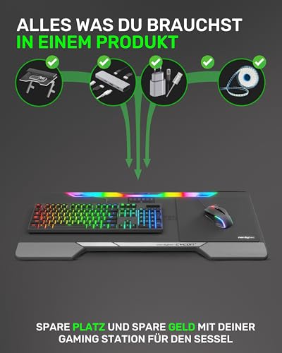 Couchmaster CYCON³ Lapboard mit HORIZONLIGHT RGB Bar, ergonomisches Gaming Knietablett für Couch, Sofa und Bett, Laptoptisch mit USB Hub für PC, PS4/5, Xbox One/Series X und Laptops Bild 6