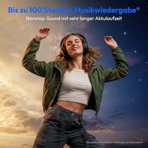 MEDION Over Ear Kopfhörer HX-1 Pure (kabellos, Bluetooth 5.4, Wireless, Passive Noise Isolation, 3+1 EQ Presets, bis zu 100 Stunden Akkulaufzeit, IPX4 Spritzwasserschutz) urban anthrazit Bild 2