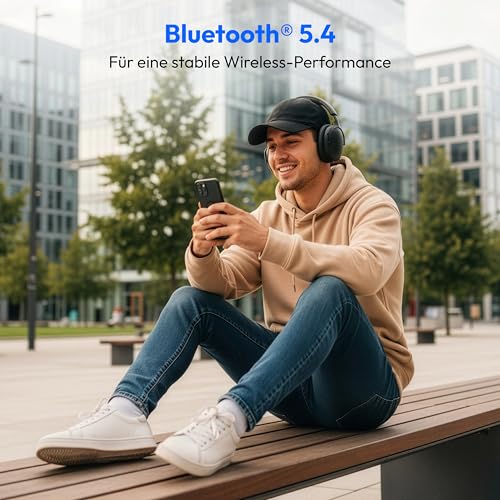 MEDION Over Ear Kopfhörer HX-1 Pure (kabellos, Bluetooth 5.4, Wireless, Passive Noise Isolation, 3+1 EQ Presets, bis zu 100 Stunden Akkulaufzeit, IPX4 Spritzwasserschutz) urban anthrazit Bild 4