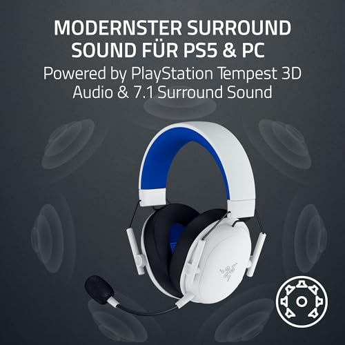 Razer BlackShark V3 X HyperSpeed PlayStation - Kabelloses E-Sport Gaming Headset - Ultra leicht 270 g - Triforce 50mm Treiber - Abnehmbares Mikrofon - HyperSpeed 2,4 GHz & Bluetooth - PS5/PC | Weiß Bild 6