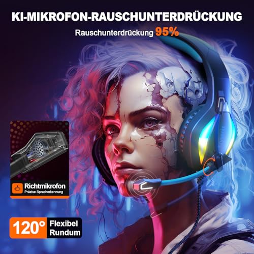 Generisch PG1 Wired Gaming Headset für PS4, PS5, PC, Switch, Xbox, Headset mit Mikrofon, Gaming Headset mit Mikrofon, Noise Cancelling Kopfhörer mit 3.5mm Klinke Schwarz Blau Bild 3