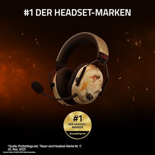 Razer BlackShark V3 Pro CS2 - Kabelloses E-Sport-Headset mit Geräuschunterdrückung - 50mm Audio Treiber - Abnehmbares Mikrofon - HyperSpeed 2,4 GHz & Bluetooth - FPS-Profile - PC/Mac | Dragon Lore Bild 2