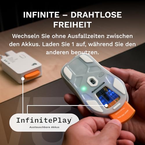 GLORIOUS Gaming – Model O3 Wireless-Gaming-Maus – Wechsel-Akku-System InfinitePlay, 8k Abfragerate, optische klick-Switches (130 Mio.), Ultraleicht (66 g), 30K-DPI-Optiksensor, RGB – Weiß Bild 2