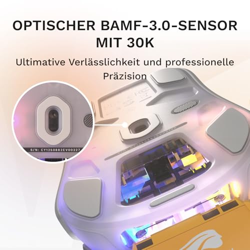 GLORIOUS Gaming – Model O3 Wireless-Gaming-Maus – Wechsel-Akku-System InfinitePlay, 8k Abfragerate, optische klick-Switches (130 Mio.), Ultraleicht (66 g), 30K-DPI-Optiksensor, RGB – Weiß Bild 4