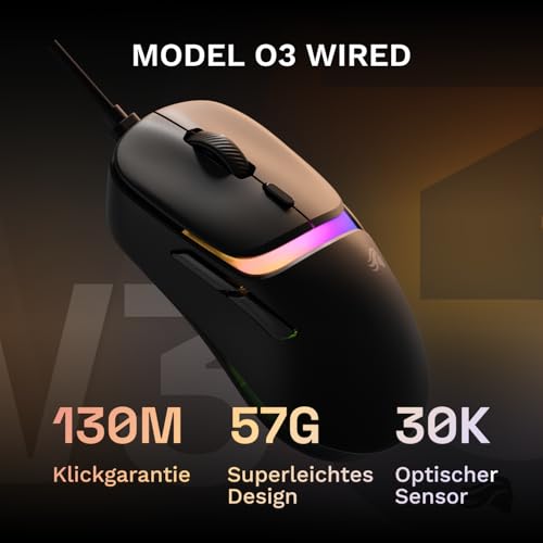 GLORIOUS Gaming – Model D3 Wired-Gaming-Maus – Ultraleicht (57 g), optische klick-Switches (130 Mio.), 30K-DPI-BAMF-3.0-Sensor, 750 IPS Tracking, 50G Beschleunigung, für alle Griffarten – Schwarz Bild 2