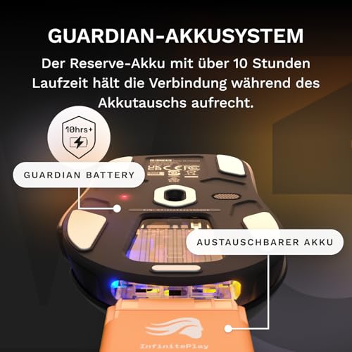 GLORIOUS Gaming – Model D3 Wireless-Gaming-Maus – Wechsel-Akku-System InfinitePlay, 8k Abfragerate, optische klick-Switches (130 Mio.), Ultraleicht (69 g), 30K-DPI-Optiksensor, RGB – Schwarz Bild 3