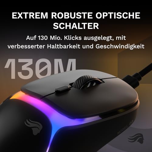 GLORIOUS Gaming – Model O3 Wired-Gaming-Maus – Ultraleicht (54 g), optische klick-Switches (130 Mio.), 30K-DPI-BAMF-3.0-Sensor, 750 IPS Tracking, 50G Beschleunigung, für alle Griffarten – Schwarz Bild 4