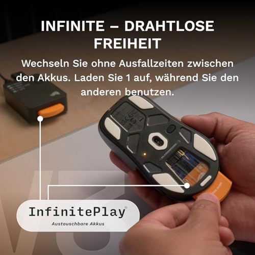 GLORIOUS Gaming – Model O3 Wireless-Gaming-Maus – Wechsel-Akku-System InfinitePlay, 8k Abfragerate, optische klick-Switches (130 Mio.), Ultraleicht (66 g), 30K-DPI-Optiksensor, RGB – Schwarz Bild 2