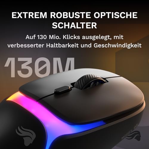 GLORIOUS Gaming – Model O3 Wireless-Gaming-Maus – Wechsel-Akku-System InfinitePlay, 8k Abfragerate, optische klick-Switches (130 Mio.), Ultraleicht (66 g), 30K-DPI-Optiksensor, RGB – Schwarz Bild 5