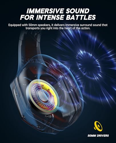 EKSA E1000BT Wireless Gaming Headset für PS5/PS4/PC/Switch/Mac, Bluetooth 5.4 Gaming Kopfhörer Kabellos mit Mikrofon 7.1 Surrond Sound,120 Stunden Akkulaufzeit, RGB, 2,4GHz USB PC Headset Bild 2