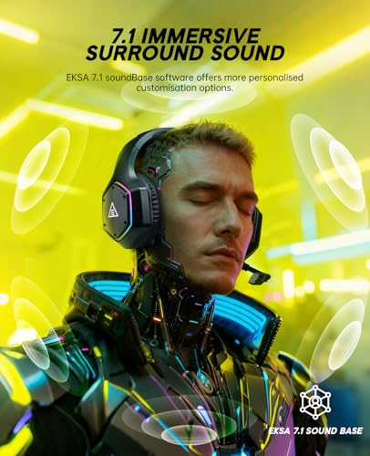 EKSA E1000BT Wireless Gaming Headset für PS5/PS4/PC/Switch/Mac, Bluetooth 5.4 Gaming Kopfhörer Kabellos mit Mikrofon 7.1 Surrond Sound,120 Stunden Akkulaufzeit, RGB, 2,4GHz USB PC Headset Bild 5