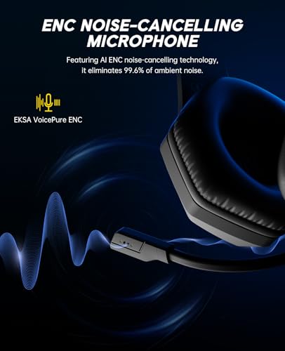 EKSA E1000BT Wireless Gaming Headset für PS5/PS4/PC/Switch/Mac, Bluetooth 5.4 Gaming Kopfhörer Kabellos mit Mikrofon 7.1 Surrond Sound,120 Stunden Akkulaufzeit, RGB, 2,4GHz USB PC Headset Bild 6
