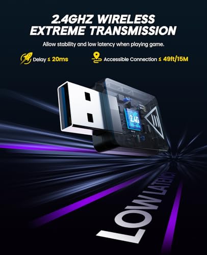 EKSA E1000BT Wireless Gaming Headset für PS5/PS4/PC/Switch/Mac, Bluetooth 5.4 Gaming Kopfhörer Kabellos mit Mikrofon 7.1 Surrond Sound,120 Stunden Akkulaufzeit, RGB, 2,4GHz USB PC Headset Bild 7