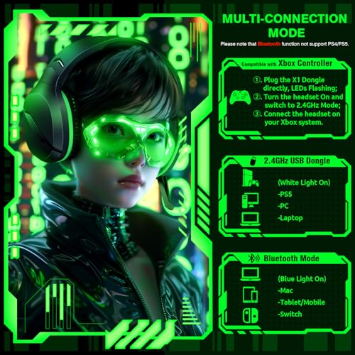 WolfLawS X3 Wireless Gaming Headset für Xbox Series X|S, Xbox One, PS5, PC, Mac, Switch - Bluetooth Kopfhörer mit Noise Cancelling Mikrofon, 60H Spielzeit, Niedrige Latenz, Leicht für Gamer Bild 6