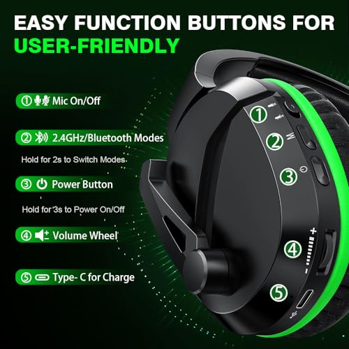 WolfLawS X3 Wireless Gaming Headset für Xbox Series X|S, Xbox One, PS5, PC, Mac, Switch - Bluetooth Kopfhörer mit Noise Cancelling Mikrofon, 60H Spielzeit, Niedrige Latenz, Leicht für Gamer Bild 7