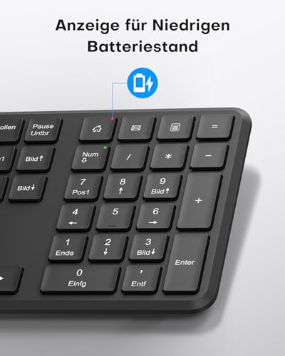 OMOTON Tastatur Maus Set Kabellos, Funktastatur und Maus 2,4 GHz in Voller Größe, QWERTZ Deutsches Kabellose Tastatur mit Maus für Windows 11/10/8/7, Desktop, PC, Laptop (Batteriebetrieben), Schwarz Bild 7