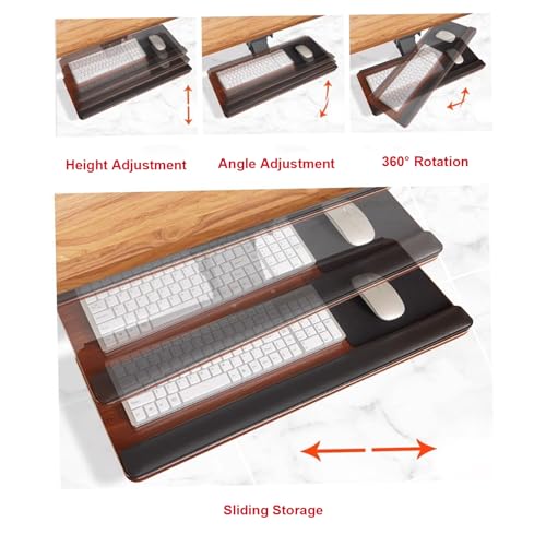 Ergonomische Tastaturablage unter dem Schreibtisch mit verstellbarer Höhe und Winkel, 75 x 25 cm, inkl. Handgelenkauflage für Maus, perfekt für Heimbüro und Gaming-Setup Bild 2