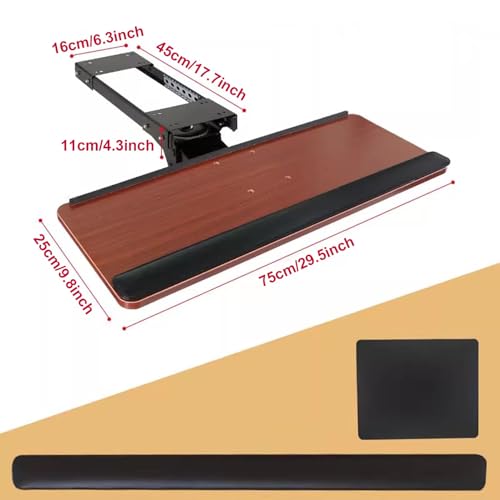 Ergonomische Tastaturablage unter dem Schreibtisch mit verstellbarer Höhe und Winkel, 75 x 25 cm, inkl. Handgelenkauflage für Maus, perfekt für Heimbüro und Gaming-Setup Bild 6