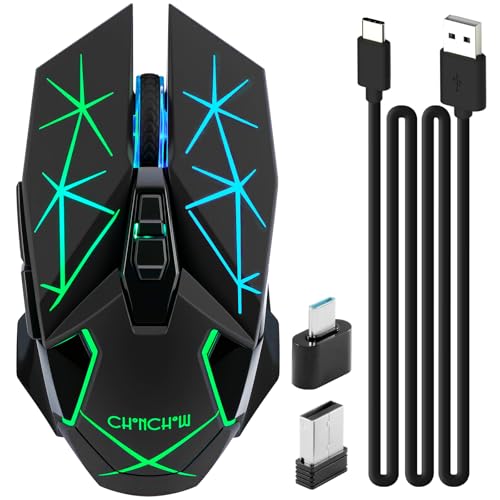 CHONCHOW Kabellose Gaming-Maus für Laptop mit Seitentasten für PS4/PS5/Xbox One, Wiederaufladbare PC-Maus mit 2.4G USB-Empfänger, 3200 DPI/7 Tasten/RGB-Hintergrundbeleuchtung, Maus Bild 1