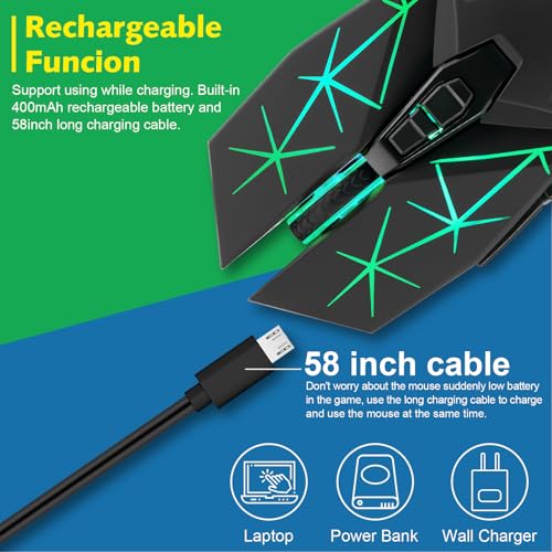 CHONCHOW Kabellose Gaming-Maus für Laptop mit Seitentasten für PS4/PS5/Xbox One, Wiederaufladbare PC-Maus mit 2.4G USB-Empfänger, 3200 DPI/7 Tasten/RGB-Hintergrundbeleuchtung, Maus Bild 3