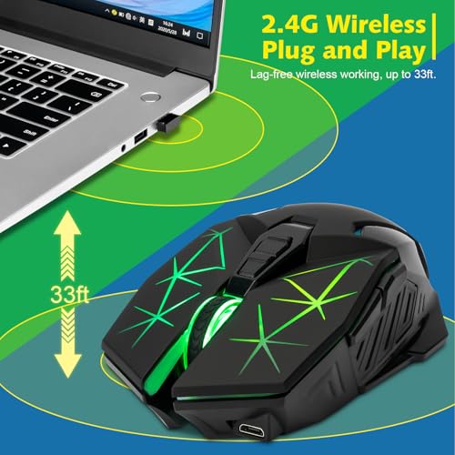 CHONCHOW Kabellose Gaming-Maus für Laptop mit Seitentasten für PS4/PS5/Xbox One, Wiederaufladbare PC-Maus mit 2.4G USB-Empfänger, 3200 DPI/7 Tasten/RGB-Hintergrundbeleuchtung, Maus Bild 6