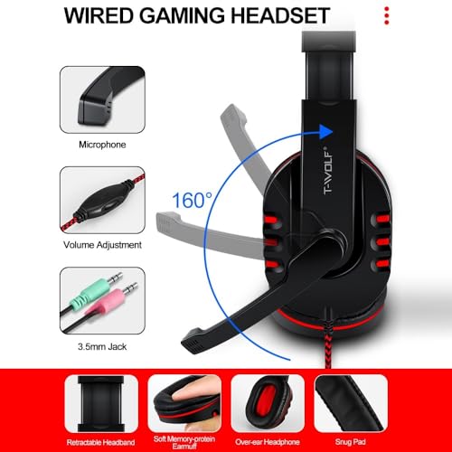 Ejoyous T-Wolf TF800 Gaming Set, 4-teiliges Gaming Set mit 104 Tasten Tastatur 4-Farben LED Maus Headset Mousepad für PC XBO X Switch Bild 3