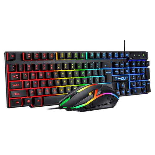 Ejoyous T-Wolf TF800 Gaming Set, 4-teiliges Gaming Set mit 104 Tasten Tastatur 4-Farben LED Maus Headset Mousepad für PC XBO X Switch Bild 7