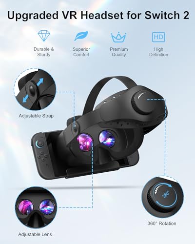 Verbessertes VR-Headset für Nintendo Switch 2, Switch 2 Virtual Reality VR-Brille mit verstellbaren HD-Linsen und komfortablem Kopfband, Virtual Boy 3D-Brille für Switch 2 Zubehör (Schwarz) Bild 2