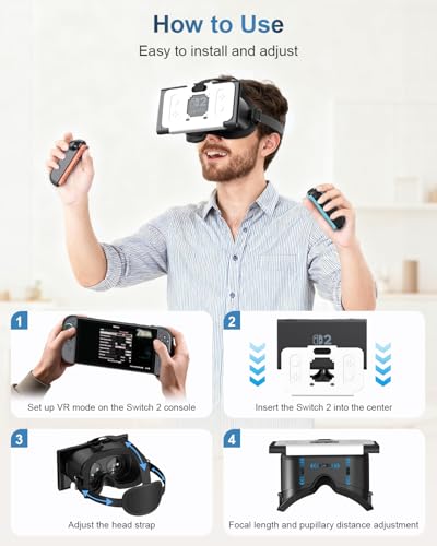 VR Headset für Nintendo Switch 2 (2025), Switch 2 Virtual Reality VR Brille mit verstellbaren HD-Linsen und komfortablem Kopfband, Labo VR-Kit für Switch 2 Zubehör, Schwarz & Weiß Bild 6