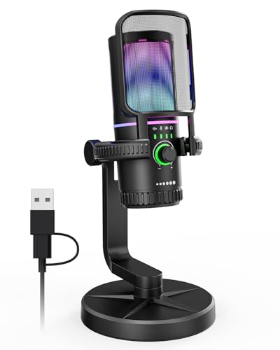 SINWE Gaming Mikrofon mit Geräuschunterdrückung & Verstärkungsregelung - USB PC Mikrofon für Streaming, Gaming, Podcasts, PC, PS4 - Inklusive Pop-Filter, Shock Mount, Quick Mute & RGB Beleuchtung Bild 1