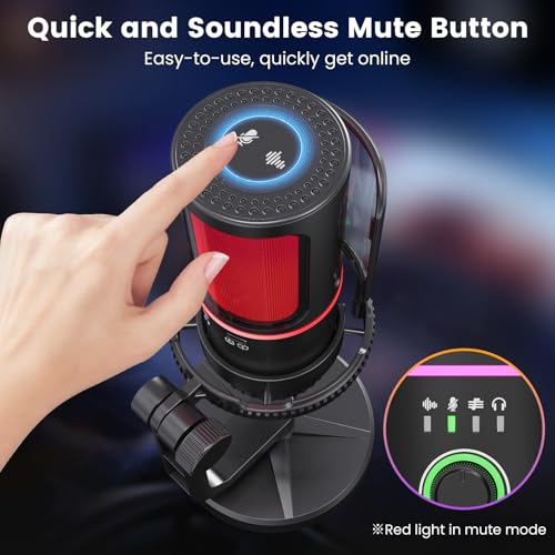 SINWE Gaming Mikrofon mit Geräuschunterdrückung & Verstärkungsregelung - USB PC Mikrofon für Streaming, Gaming, Podcasts, PC, PS4 - Inklusive Pop-Filter, Shock Mount, Quick Mute & RGB Beleuchtung Bild 4