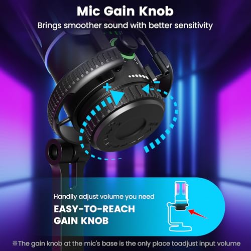 SINWE Gaming Mikrofon mit Geräuschunterdrückung & Verstärkungsregelung - USB PC Mikrofon für Streaming, Gaming, Podcasts, PC, PS4 - Inklusive Pop-Filter, Shock Mount, Quick Mute & RGB Beleuchtung Bild 5