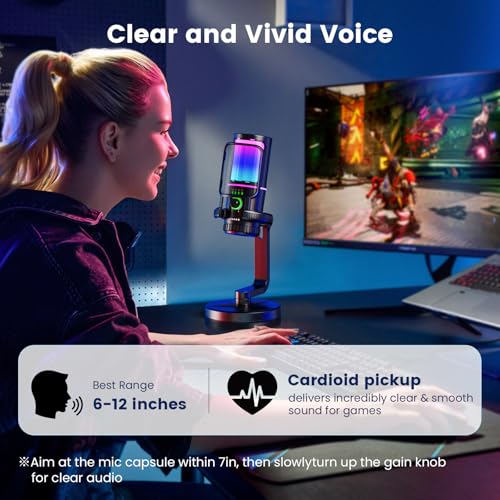 SINWE Gaming Mikrofon mit Geräuschunterdrückung & Verstärkungsregelung - USB PC Mikrofon für Streaming, Gaming, Podcasts, PC, PS4 - Inklusive Pop-Filter, Shock Mount, Quick Mute & RGB Beleuchtung Bild 6
