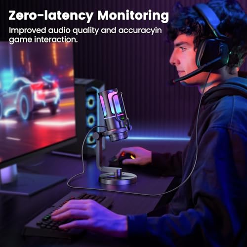 SINWE Gaming Mikrofon mit Geräuschunterdrückung & Verstärkungsregelung - USB PC Mikrofon für Streaming, Gaming, Podcasts, PC, PS4 - Inklusive Pop-Filter, Shock Mount, Quick Mute & RGB Beleuchtung Bild 7