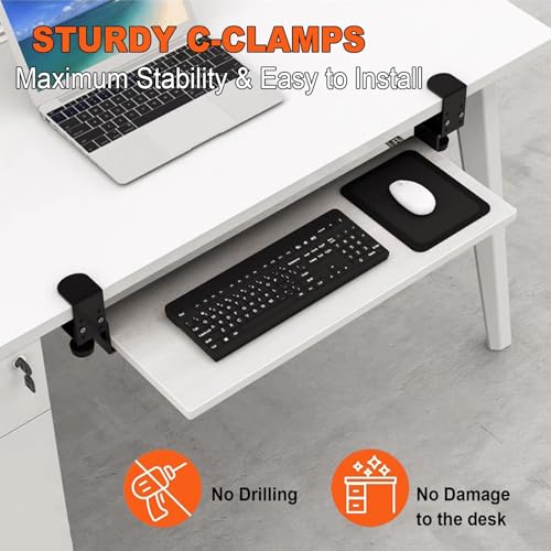ER Tastaturablage Klemme unter dem Schreibtisch - Unterstützt Tastaturen & Mäuse, 65 x 24 cm, verstellbare Tastaturschubladenplattform, Schwarz, ideal für Home Office & Gaming Setup Bild 3