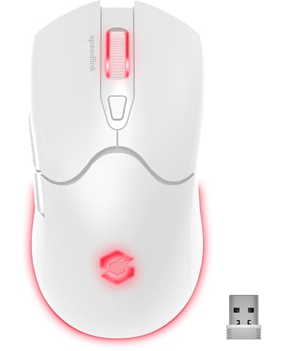 Speedlink Velox - Wireless RGB Gaming Maus kabellos mit Akku wiederaufladbar USB-C, 4800dpi, programmierbar, leicht, PixArt PAW3212, 2.4G USB-A Nano Empfänger, farbige LED Beleuchtung, weiß Bild 1