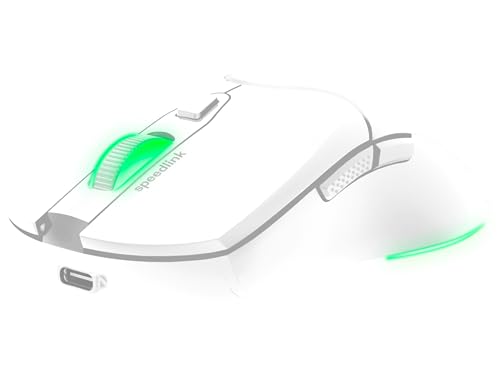 Speedlink Velox - Wireless RGB Gaming Maus kabellos mit Akku wiederaufladbar USB-C, 4800dpi, programmierbar, leicht, PixArt PAW3212, 2.4G USB-A Nano Empfänger, farbige LED Beleuchtung, weiß Bild 2