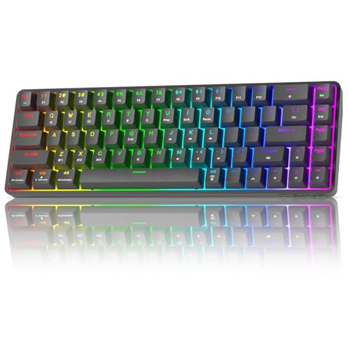 TMKB T68 Kabellose Mechanische Gaming-Tastatur, Tri-Mode (Bluetooth/5.0/2.4GHz/USB-C), 60% RGB Tastatur mit 68 Tasten (QWERTY Layout), Blue Switches - Schwarz Bild 1
