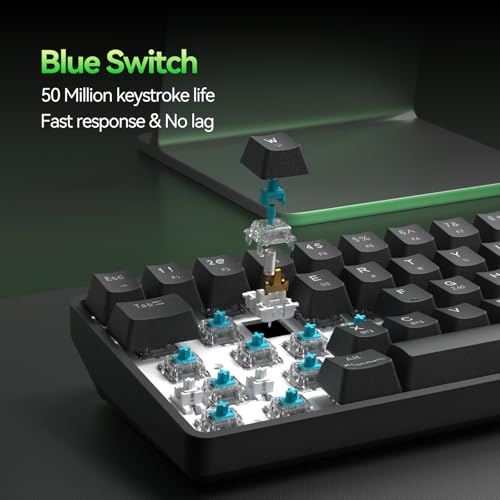TMKB T68 Kabellose Mechanische Gaming-Tastatur, Tri-Mode (Bluetooth/5.0/2.4GHz/USB-C), 60% RGB Tastatur mit 68 Tasten (QWERTY Layout), Blue Switches - Schwarz Bild 3