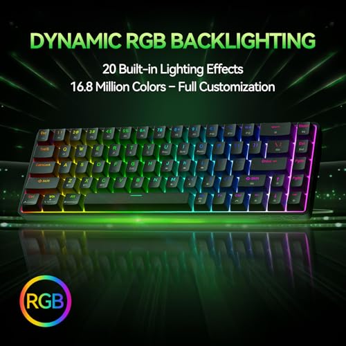 TMKB T68 Kabellose Mechanische Gaming-Tastatur, Tri-Mode (Bluetooth/5.0/2.4GHz/USB-C), 60% RGB Tastatur mit 68 Tasten (QWERTY Layout), Blue Switches - Schwarz Bild 5