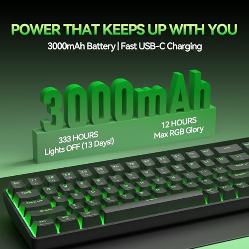 TMKB T68 Kabellose Mechanische Gaming-Tastatur, Tri-Mode (Bluetooth/5.0/2.4GHz/USB-C), 60% RGB Tastatur mit 68 Tasten (QWERTY Layout), Blue Switches - Schwarz Bild 6