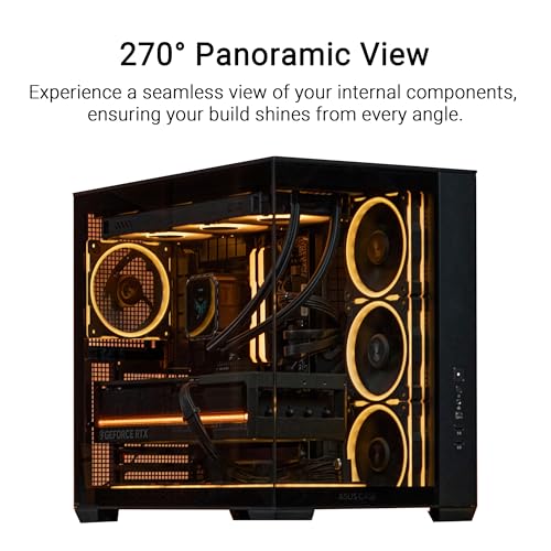 ASUS A32 Plus Black ATX-PC Gehäuse (vorinstallierte ARGB-Lüfter, Panorama-Design, Frontpanel aus Glas, kompatibel mit 360-mm-Radiatoren und 420-mm-Grafikkarten, Frontpanel USB Typ-C, Schwarz) Bild 2