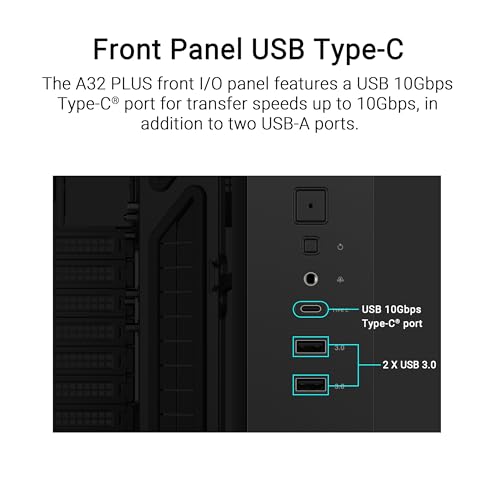 ASUS A32 Plus Black ATX-PC Gehäuse (vorinstallierte ARGB-Lüfter, Panorama-Design, Frontpanel aus Glas, kompatibel mit 360-mm-Radiatoren und 420-mm-Grafikkarten, Frontpanel USB Typ-C, Schwarz) Bild 6