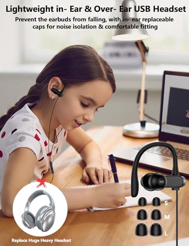 TOPAUX USB-Anschluss Kopfhörer mit Mikrofon für Chromebook PC Laptop Computer, 250CM Langes Kabel Stereo-Headset, Mikrofon mit Rauschunterdrückung,Over-Ear-Kopfhörer für Zoom,Office,Gaming Bild 2