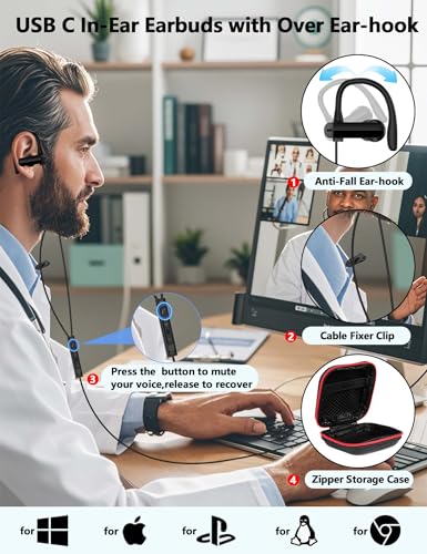 TOPAUX USB-Anschluss Kopfhörer mit Mikrofon für Chromebook PC Laptop Computer, 250CM Langes Kabel Stereo-Headset, Mikrofon mit Rauschunterdrückung,Over-Ear-Kopfhörer für Zoom,Office,Gaming Bild 4