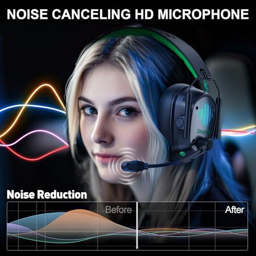 Wireless Gaming Headset für PS5, PS4, PC, Switch, Mobile,Mac, Laptop, 2.4GHz Faltbarer Gaming Bluetooth Headset mit Surround Sound, ENC Noise Cancelling Kopfhörer, LED Licht, 50 Stunden Akkulaufzeit Bild 4