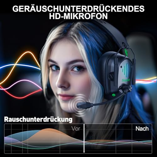 Wireless Gaming Headset für PS5, PS4, PC, Switch, Mobile,Mac, Laptop, 2.4GHz Faltbarer Gaming Bluetooth Headset mit Surround Sound, ENC Noise Cancelling Kopfhörer, LED Licht, 50 Stunden Akkulaufzeit Bild 2