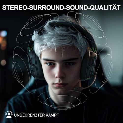 Wireless Gaming Headset für PS5, PS4, PC, Switch, Mobile,Mac, Laptop, 2.4GHz Faltbarer Gaming Bluetooth Headset mit Surround Sound, ENC Noise Cancelling Kopfhörer, LED Licht, 50 Stunden Akkulaufzeit Bild 6