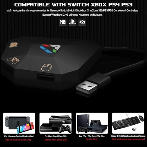 Tastatur und Maus Adapter für Nintendo Switch/PS4/PS3/Xbox One/Xbox 360 Consoles, Gaming Tastatur Maus konverter Support Custom Mapping & Mouse Sensitivity Adjustment Bild 2
